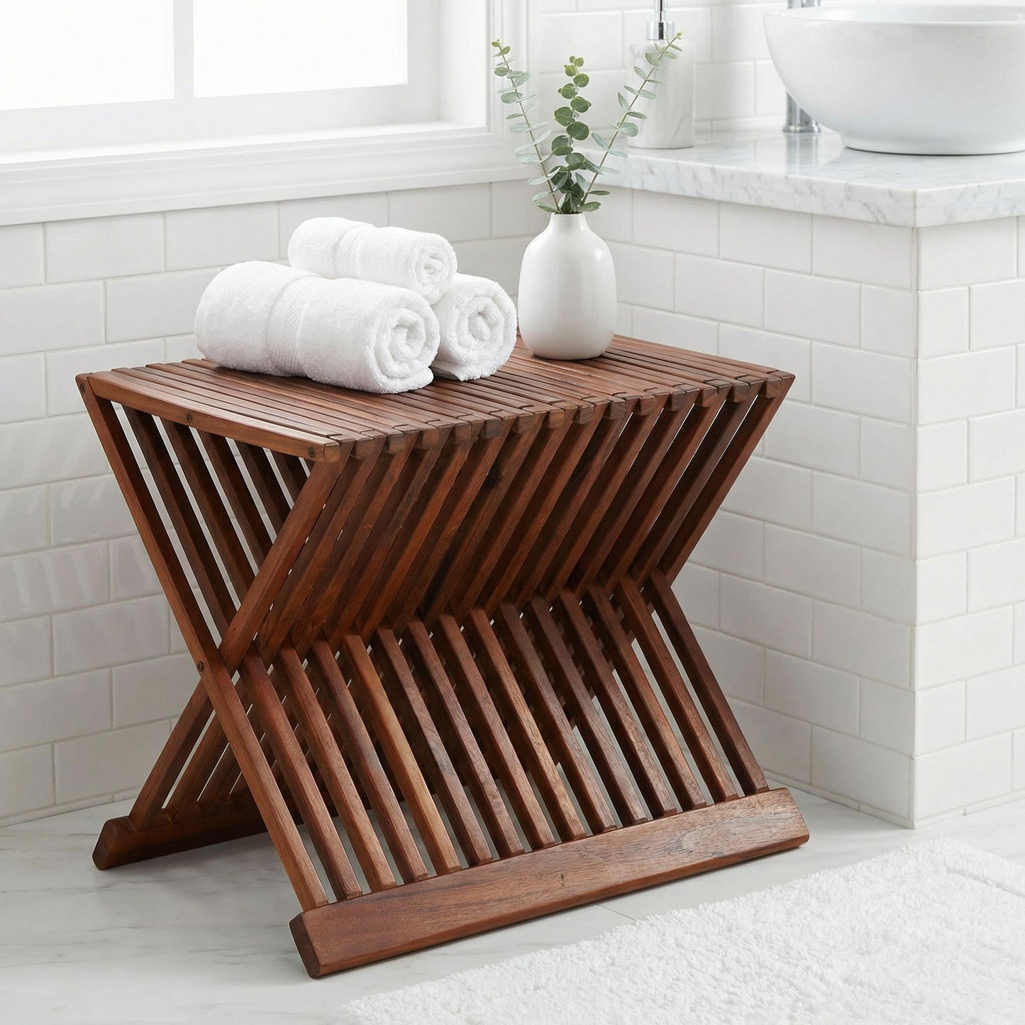 Bare Decor Felipa Folding Teak Accent Stool, 23"