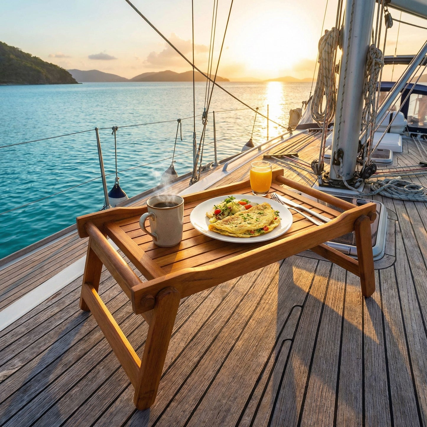 Bare Decor Eddie Serving Tray Table with Folding Legs in Solid Teak Wood