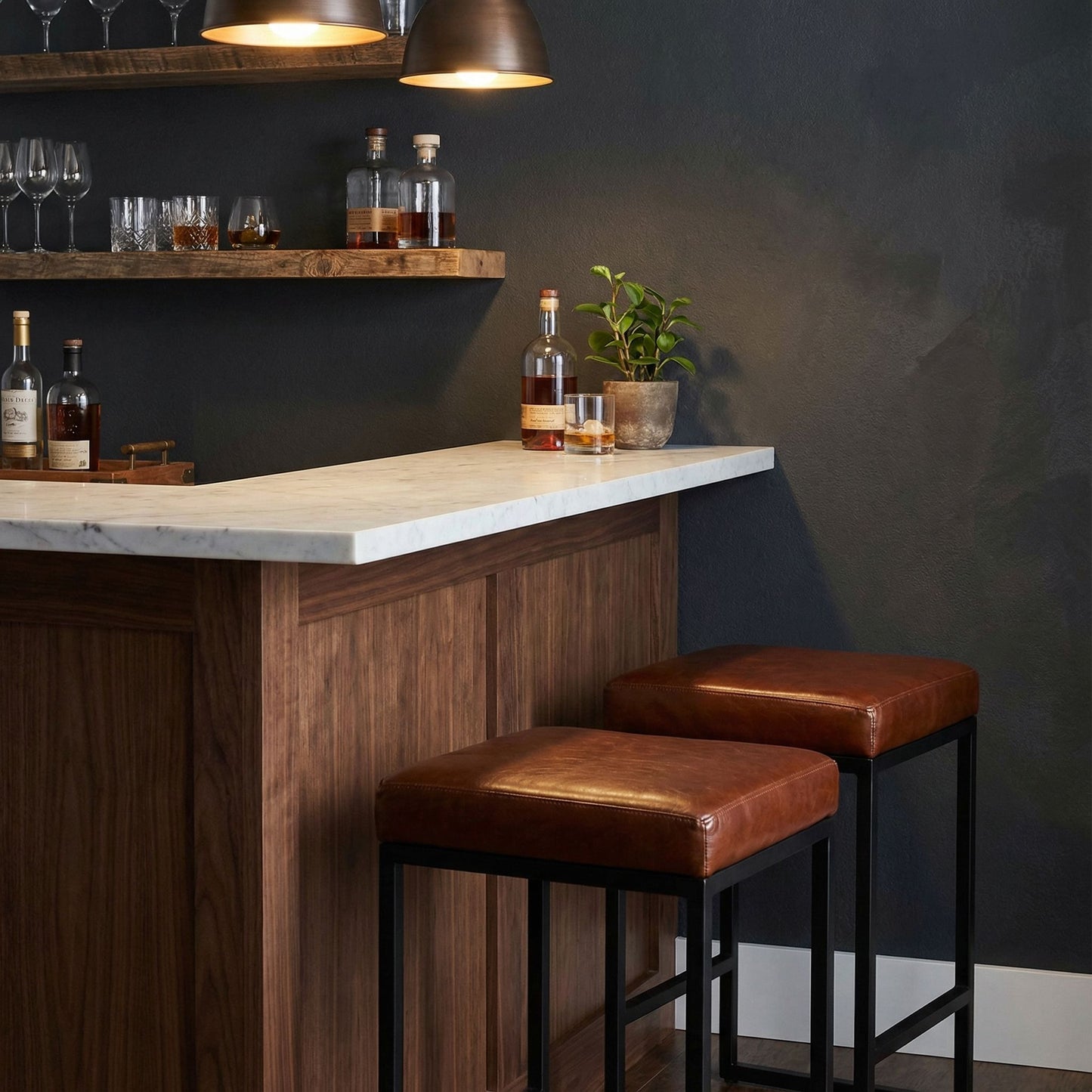 Bare Decor Cognac Backless Counter Stool in Genuine 100% Leather, Brown