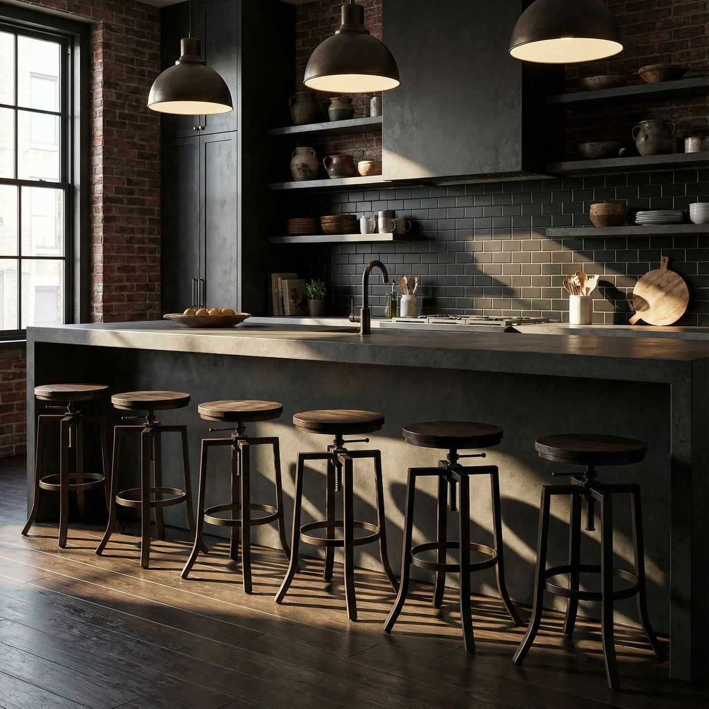 Bare Decor Dartanyan Solid Wood Adjustable Height Counter Stool, Brown 14" Seat