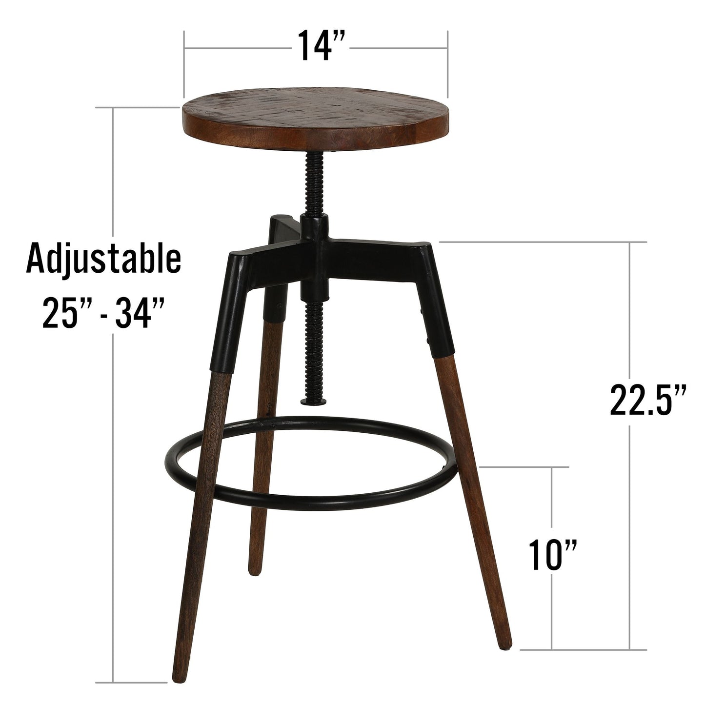 Bare Decor Cardinal Solid Wood Adjustable Swivel Bar Stool, 25 to 30 inches