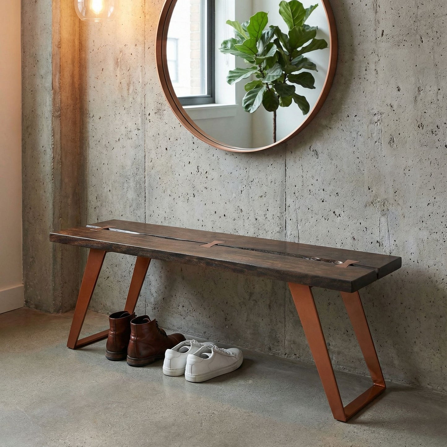 Bare Decor Admiral Wood Dining Bench with Steel Frame, 47"