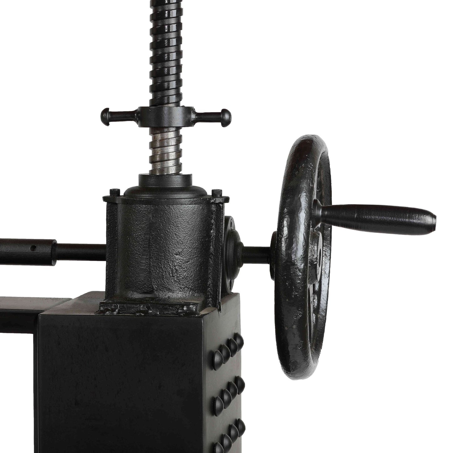 Bare Decor Blacksmith Wood Crank Table Executive Sit To Stand with Riveted Metal Base