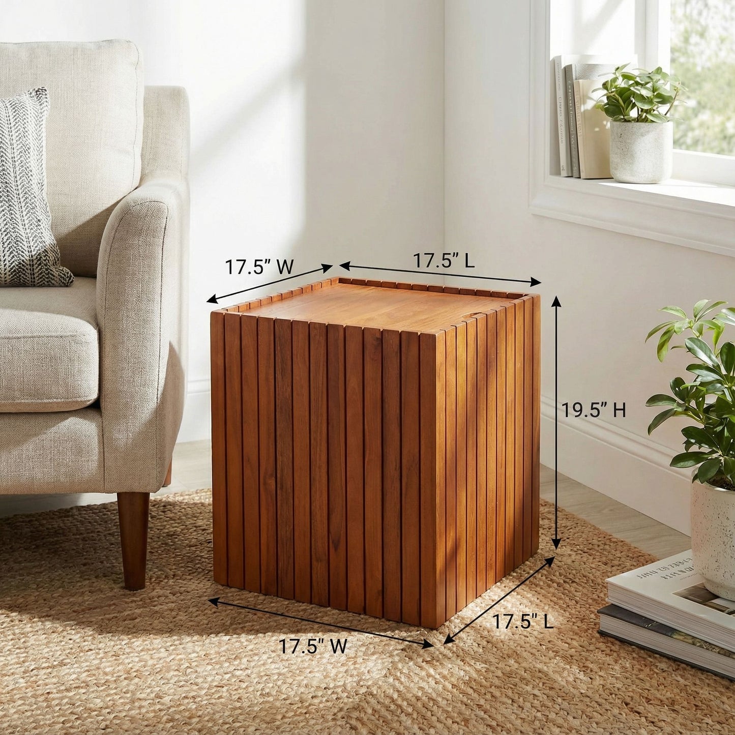 Bare Decor Kiev Solid Teak Storage Basket Box with Lid,17x17x20