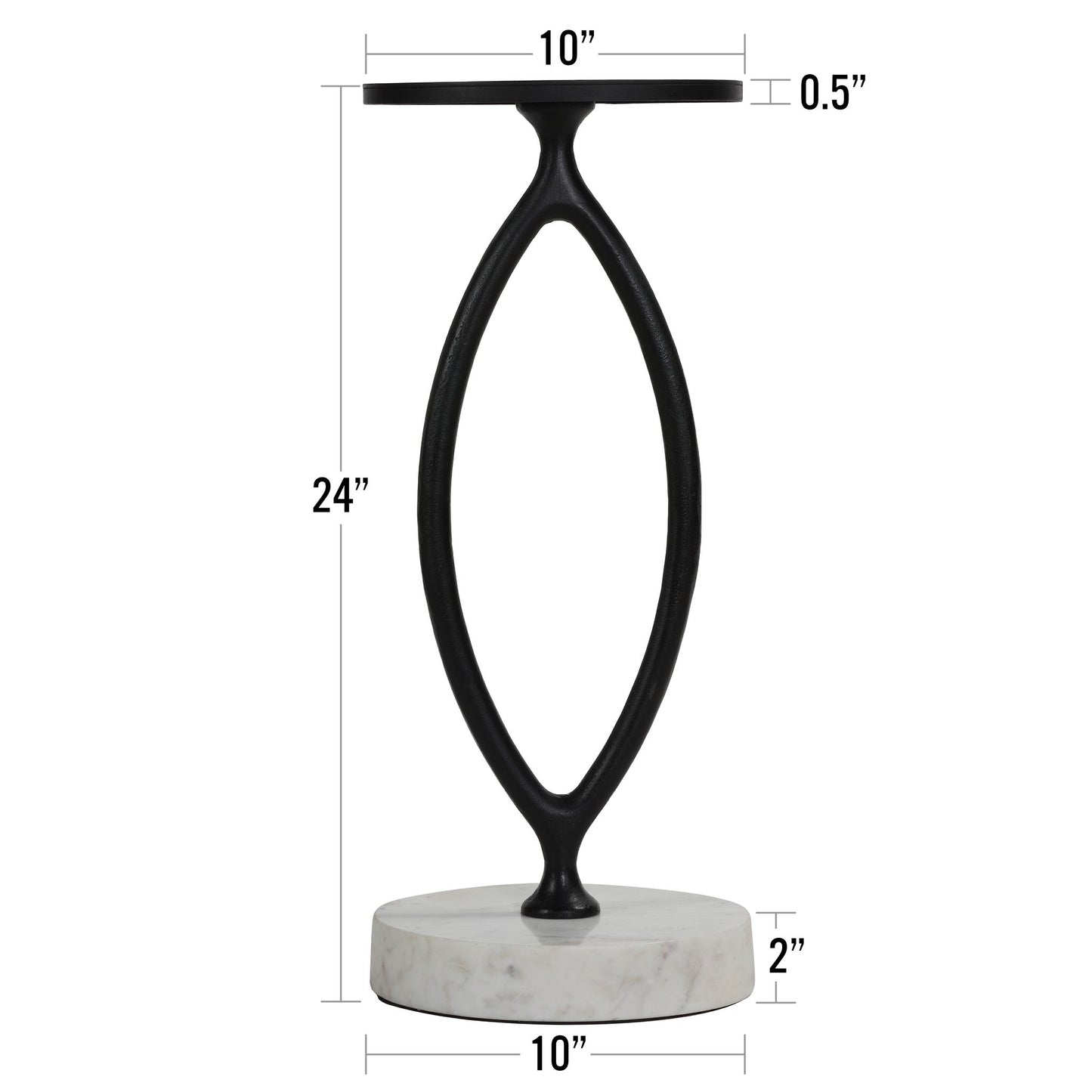 Bare Decor Aztec Table in Black Metal with White Marble Stone Base, 20x20x24