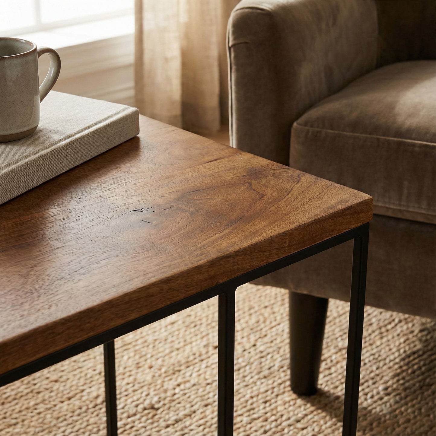 Bare Decor Beaufort Accent C Table in Black Metal and Mango Wood Top, 16x24x26