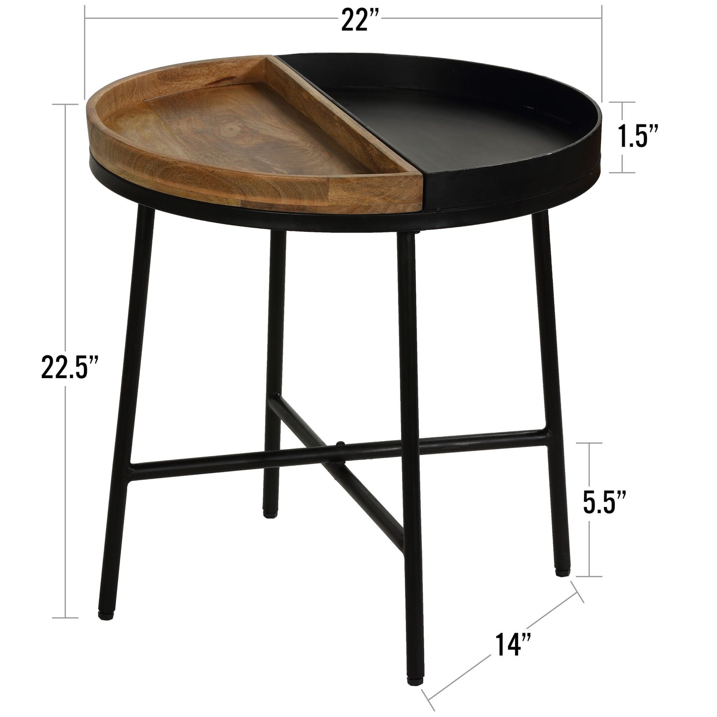 Bare Decor Dalma Accent Table with Half Wood Top and Half Metal, Round 22"