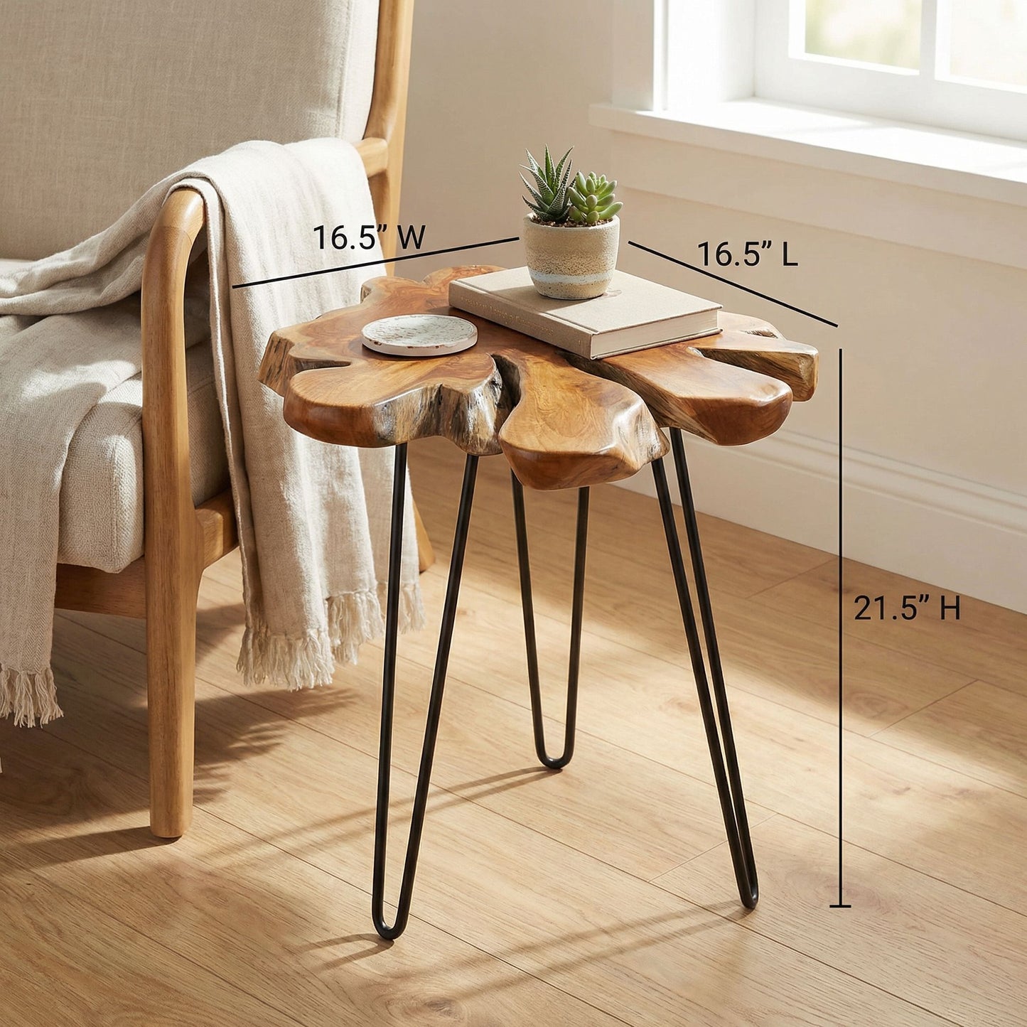 Bare Decor Evan Accent End Table with Solid Teak Root Top