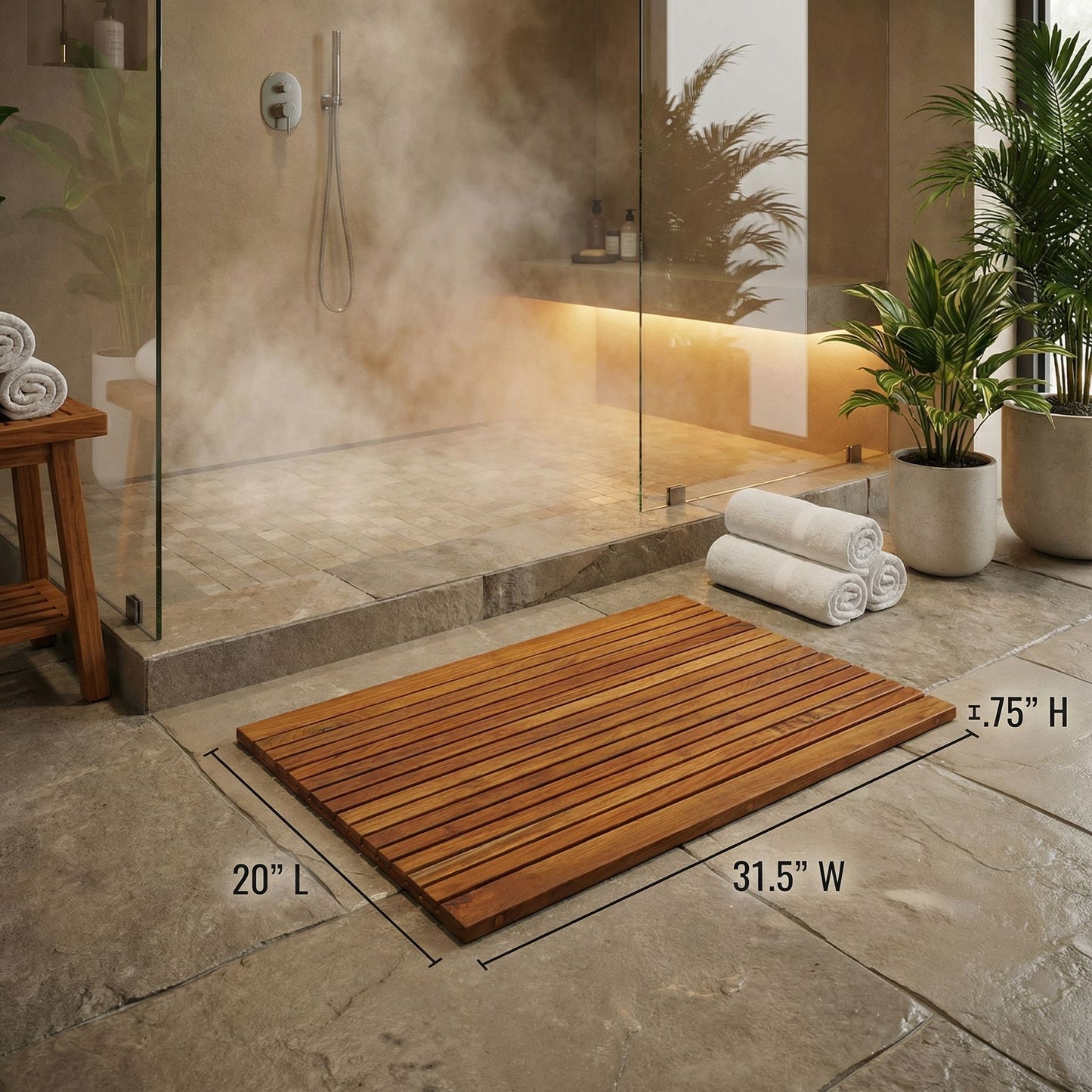 Bare Decor Cosi String Spa Shower Mat in Solid Teak Wood Oiled Finish, Large: 31.5" x 20"