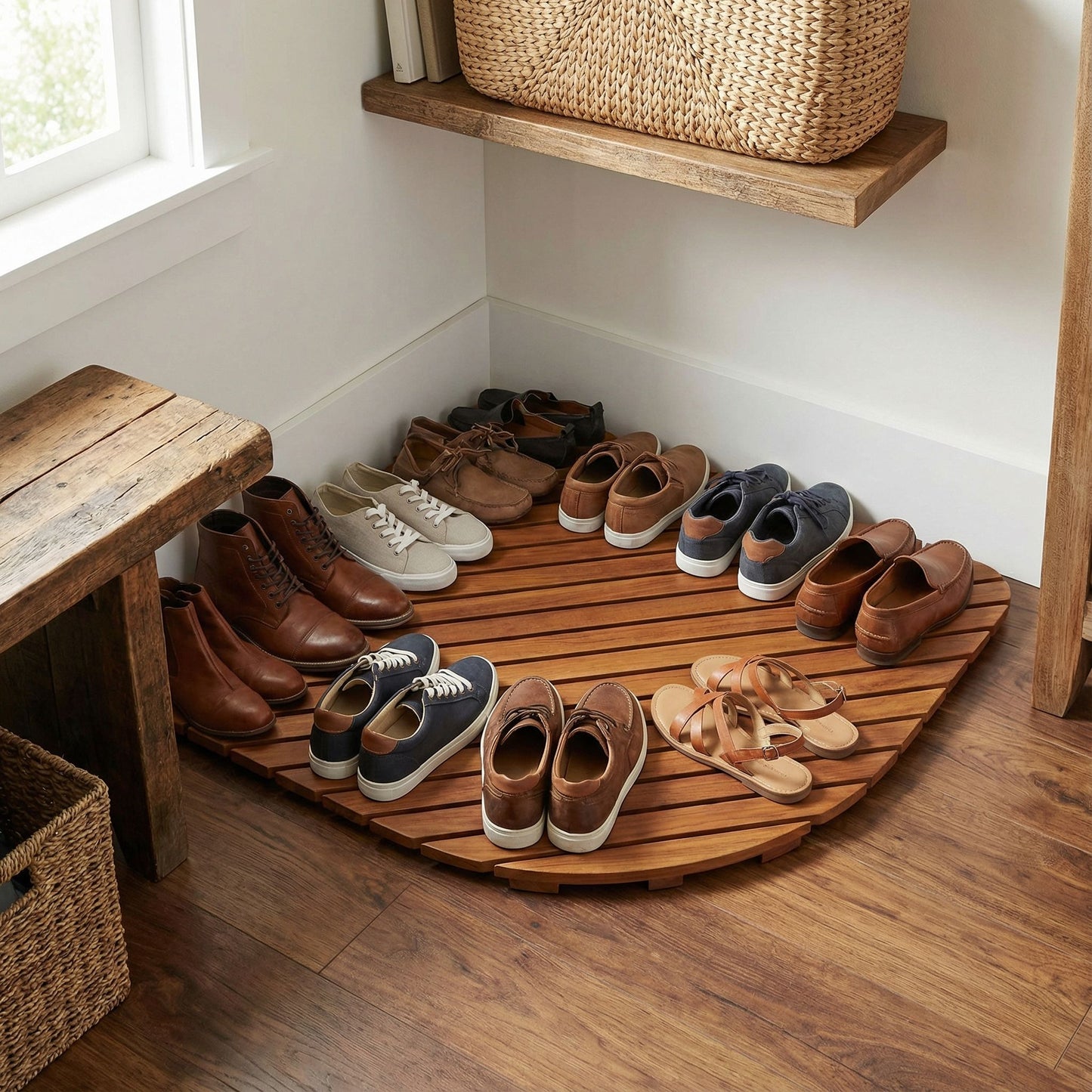 Bare Decor Dania Corner Shower Spa Mat in Solid Teak Wood and Oiled Finish, 24" x 24"