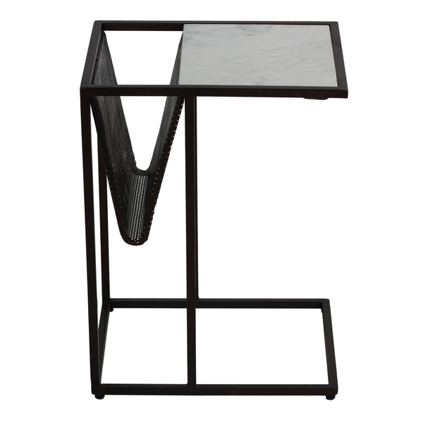 Bare Decor Maggi Magazine Rack C Table in Black Metal with Marble
