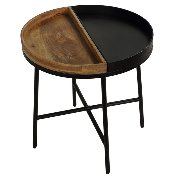Bare Decor Dalma Accent Table with Half Wood Top and Half Metal, Round 22"