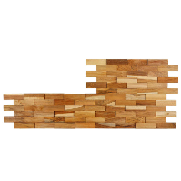 Bare Decor EZ-Wall Brick 3D Pattern Tile in Solid Teak Wood Natural Finish, Set of 10