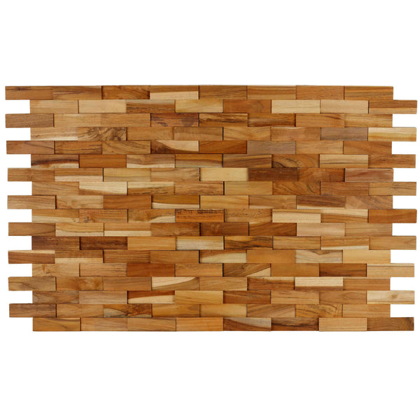 Bare Decor EZ-Wall Brick 3D Pattern Tile in Solid Teak Wood Natural Finish, Set of 10