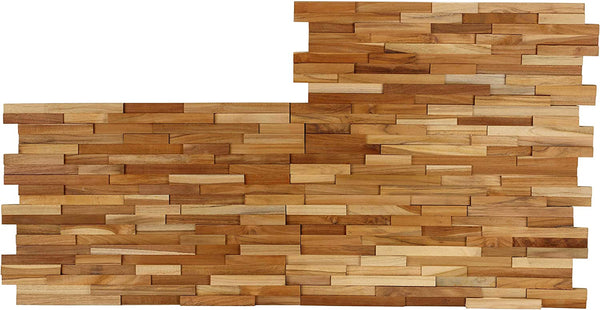 Bare Decor EZ-Wall 3D Mosaic Tile in Solid Teak Wood, Set of 10 Natural Finish Tiles