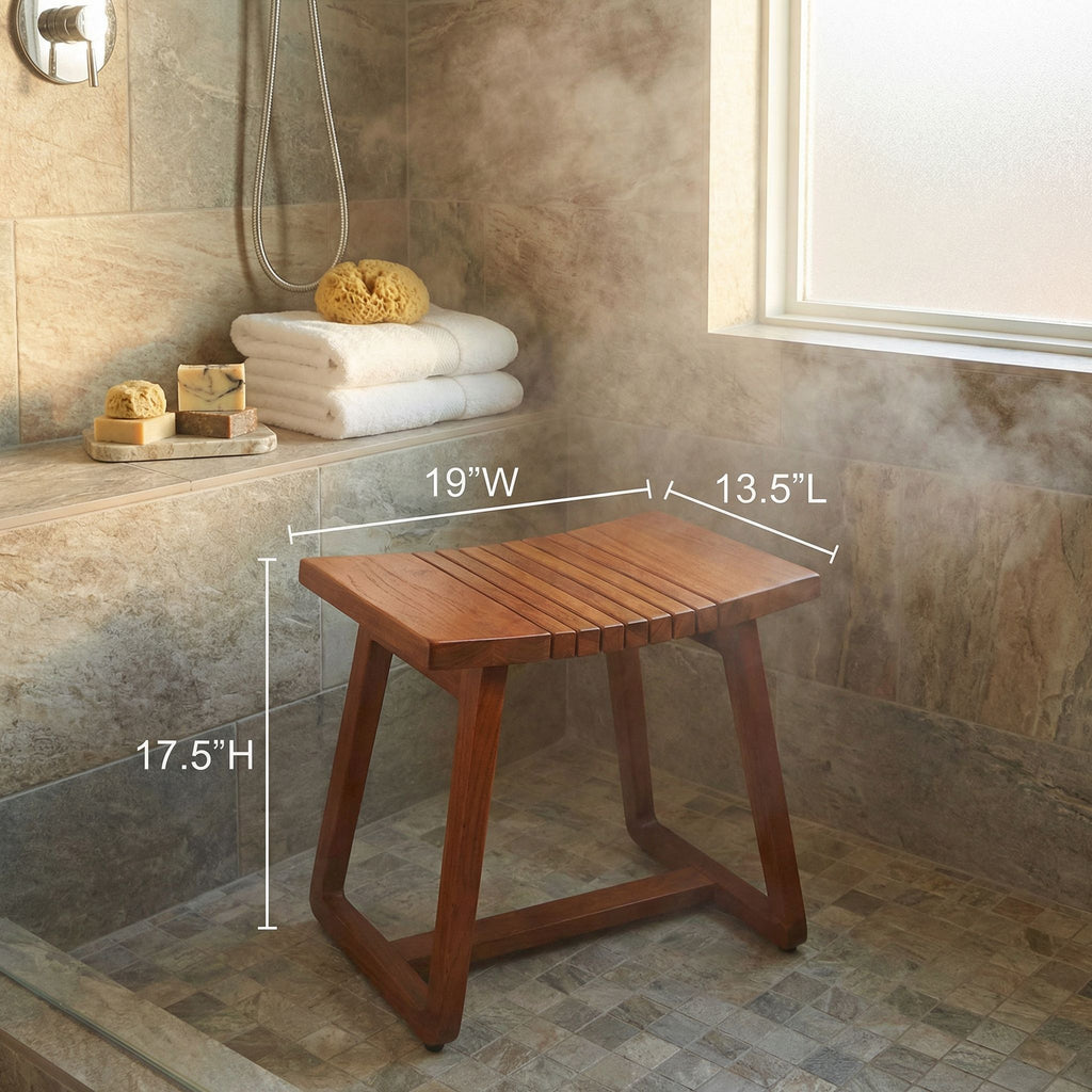Bare Decor Hanoi Shower and Spa Stool in Solid Teak Wood, 19x14x17h