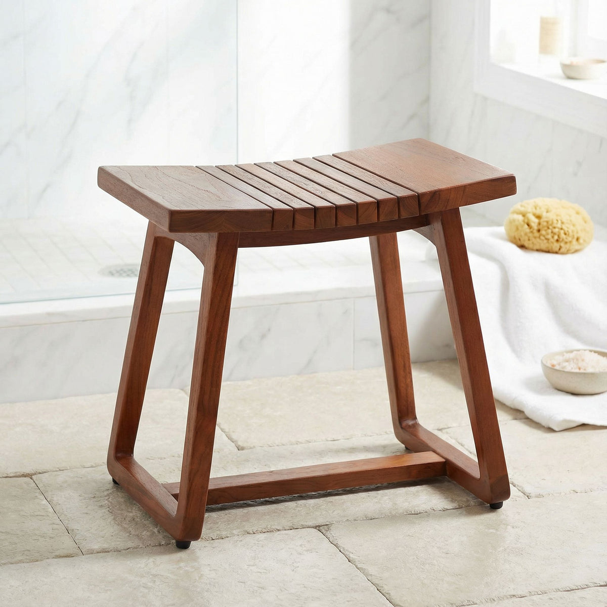 Bare Decor Hanoi Shower and Spa Stool in Solid Teak Wood, 19x14x17h