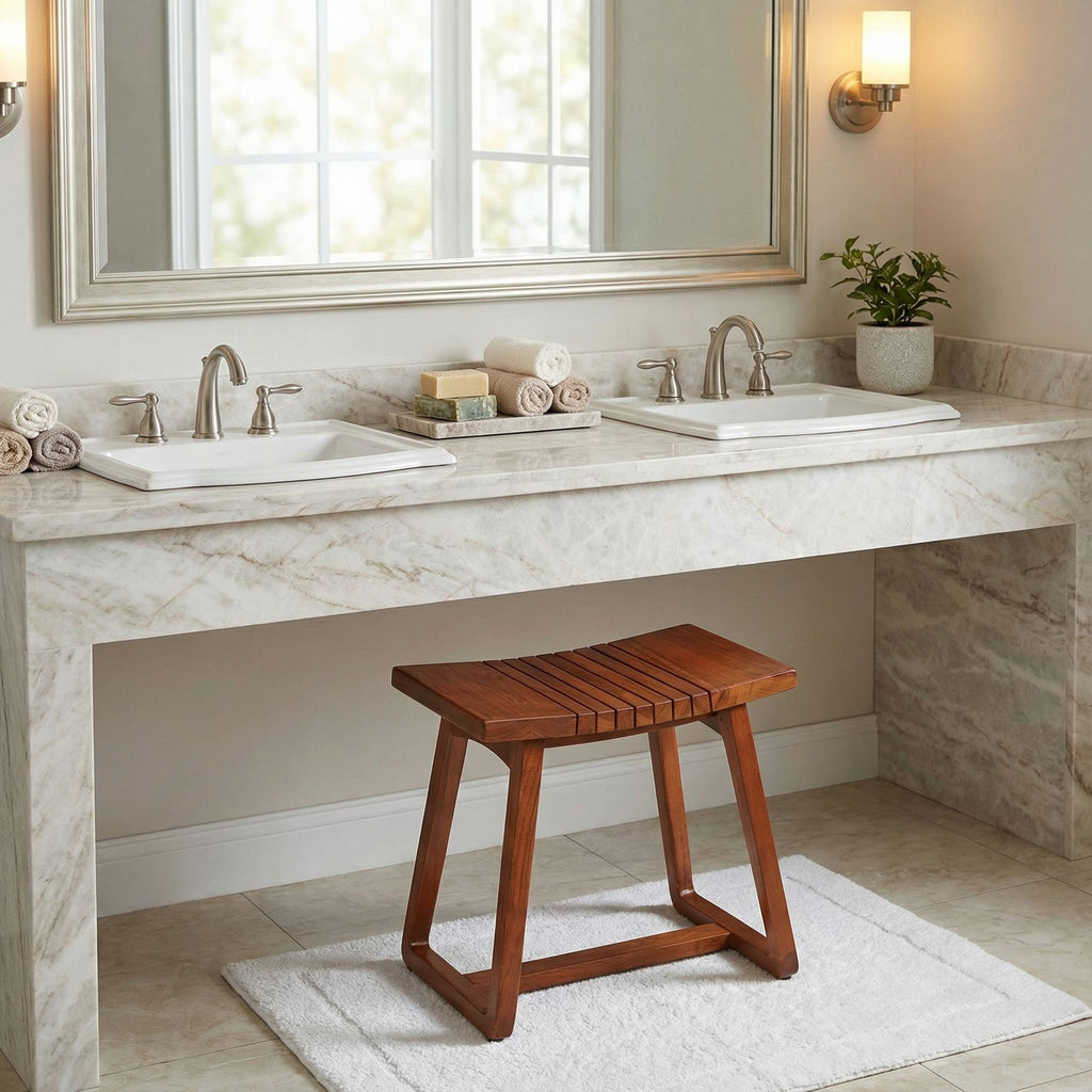 Bare Decor Hanoi Shower and Spa Stool in Solid Teak Wood, 19x14x17h