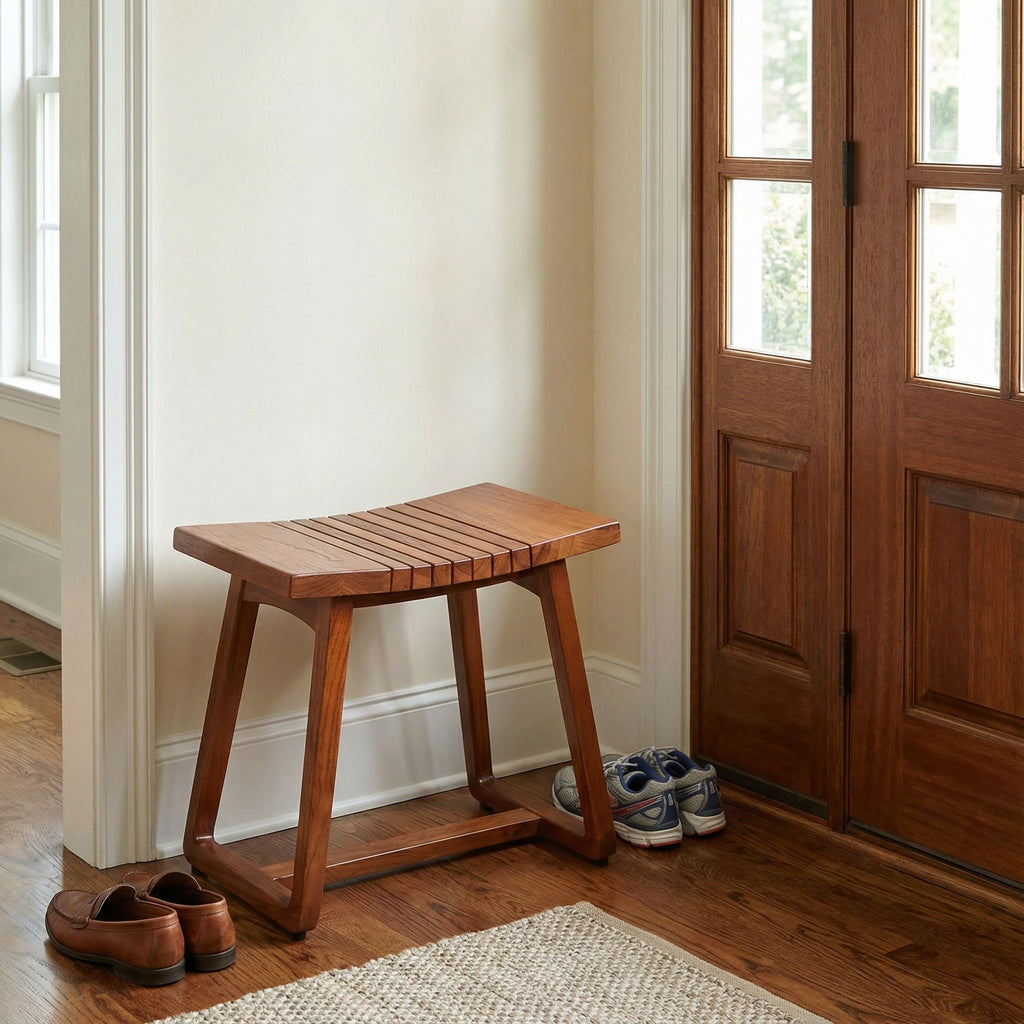 Bare Decor Hanoi Shower and Spa Stool in Solid Teak Wood, 19x14x17h