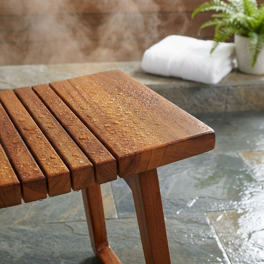 Bare Decor Hanoi Shower and Spa Stool in Solid Teak Wood, 19x14x17h