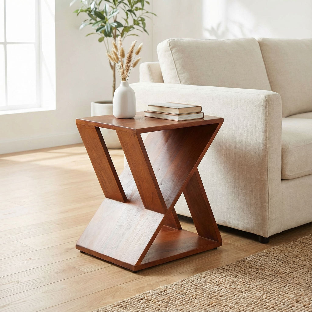 Bare Decor Innsbruck Twist Table or Stool in Solid Teak Wood, Indoor 16x12x17h