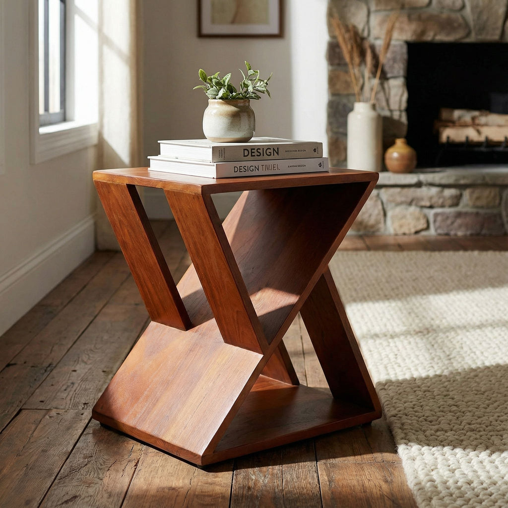 Bare Decor Innsbruck Twist Table or Stool in Solid Teak Wood, Indoor 16x12x17h