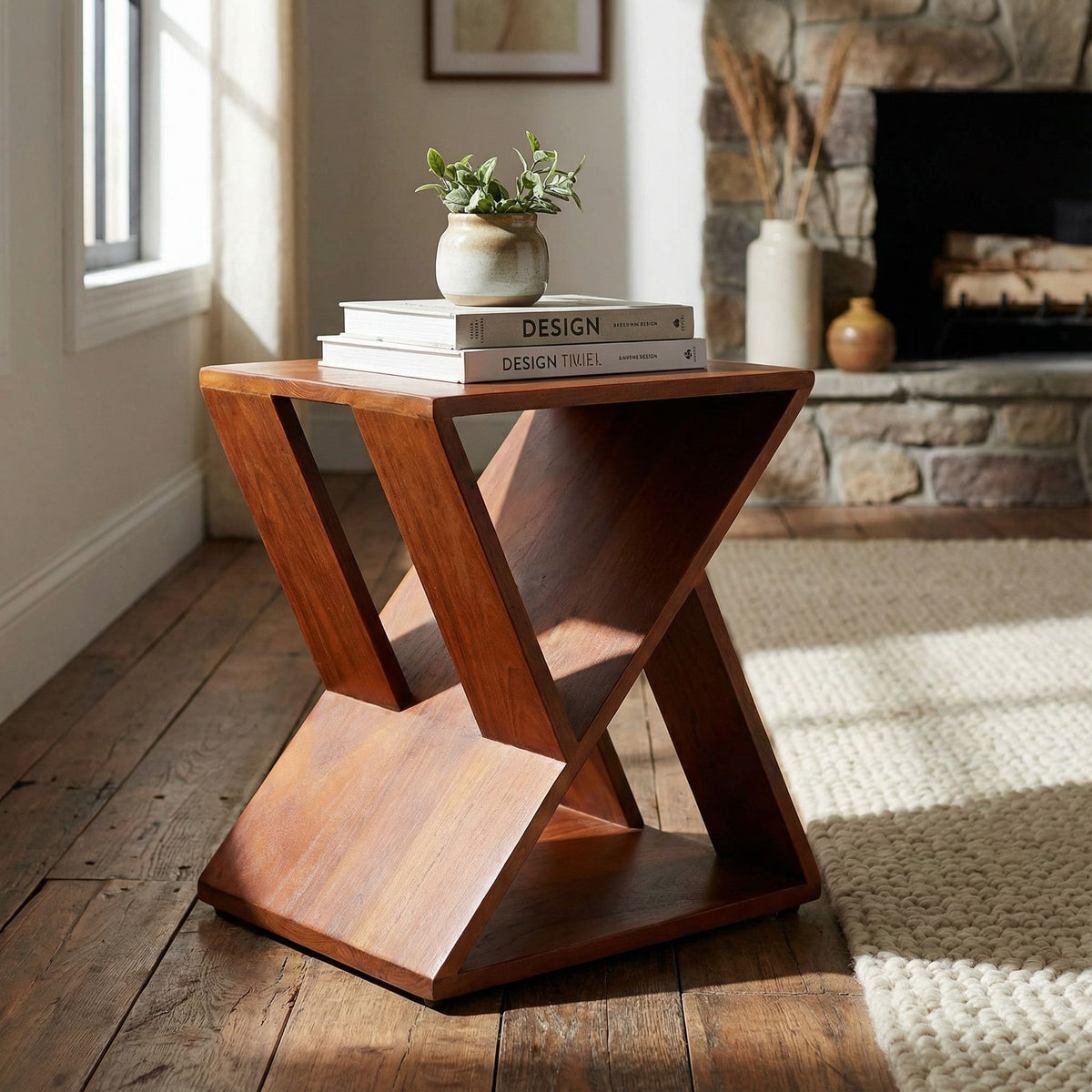 Bare Decor Innsbruck Twist Table or Stool in Solid Teak Wood, Indoor 16x12x17h
