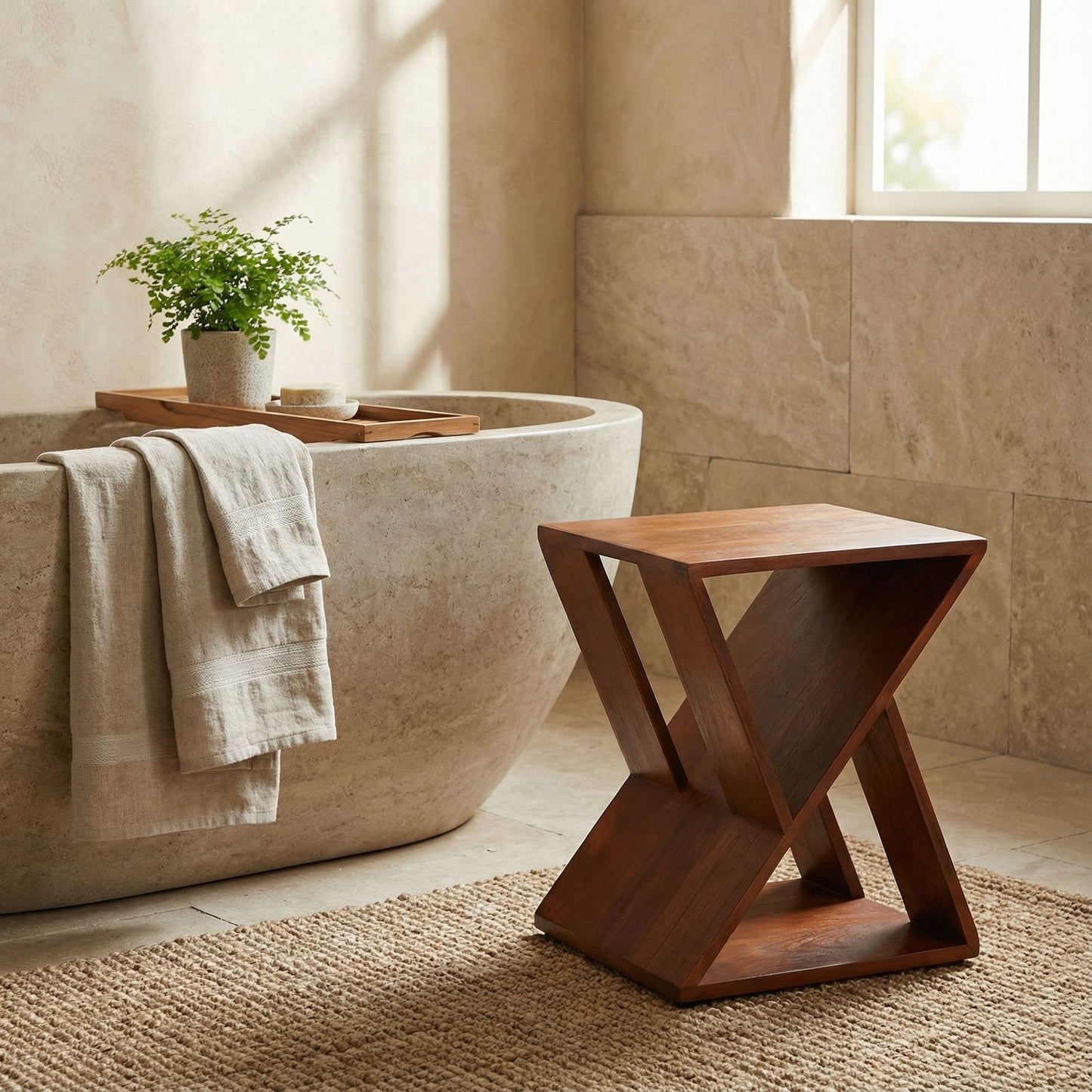 Bare Decor Innsbruck Twist Table or Stool in Solid Teak Wood, Indoor 16x12x17h