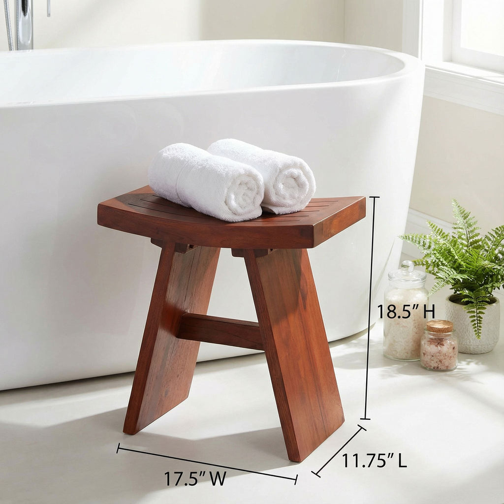 Bare Decor Sofi Shower Stool in Solid Teak Wood, 18"x12"x18"