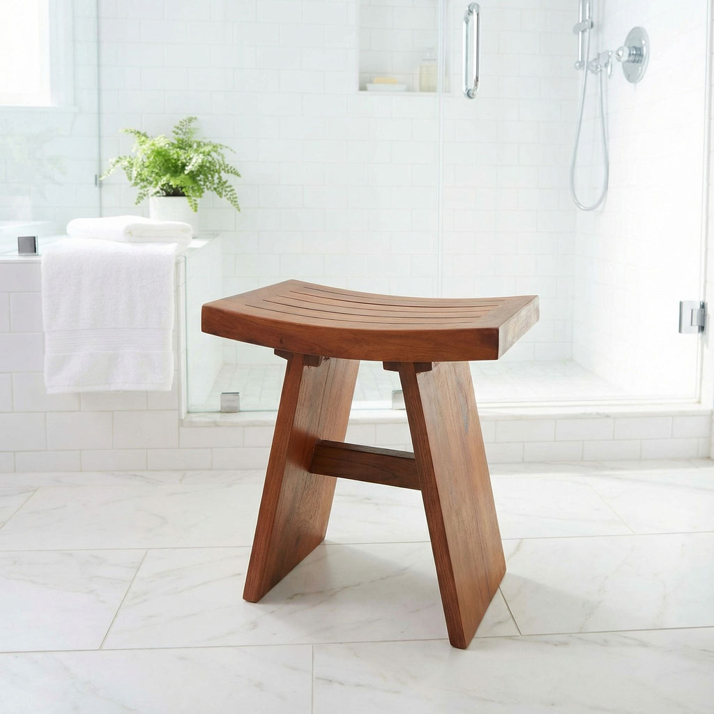 Bare Decor Sofi Shower Stool in Solid Teak Wood, 18"x12"x18"