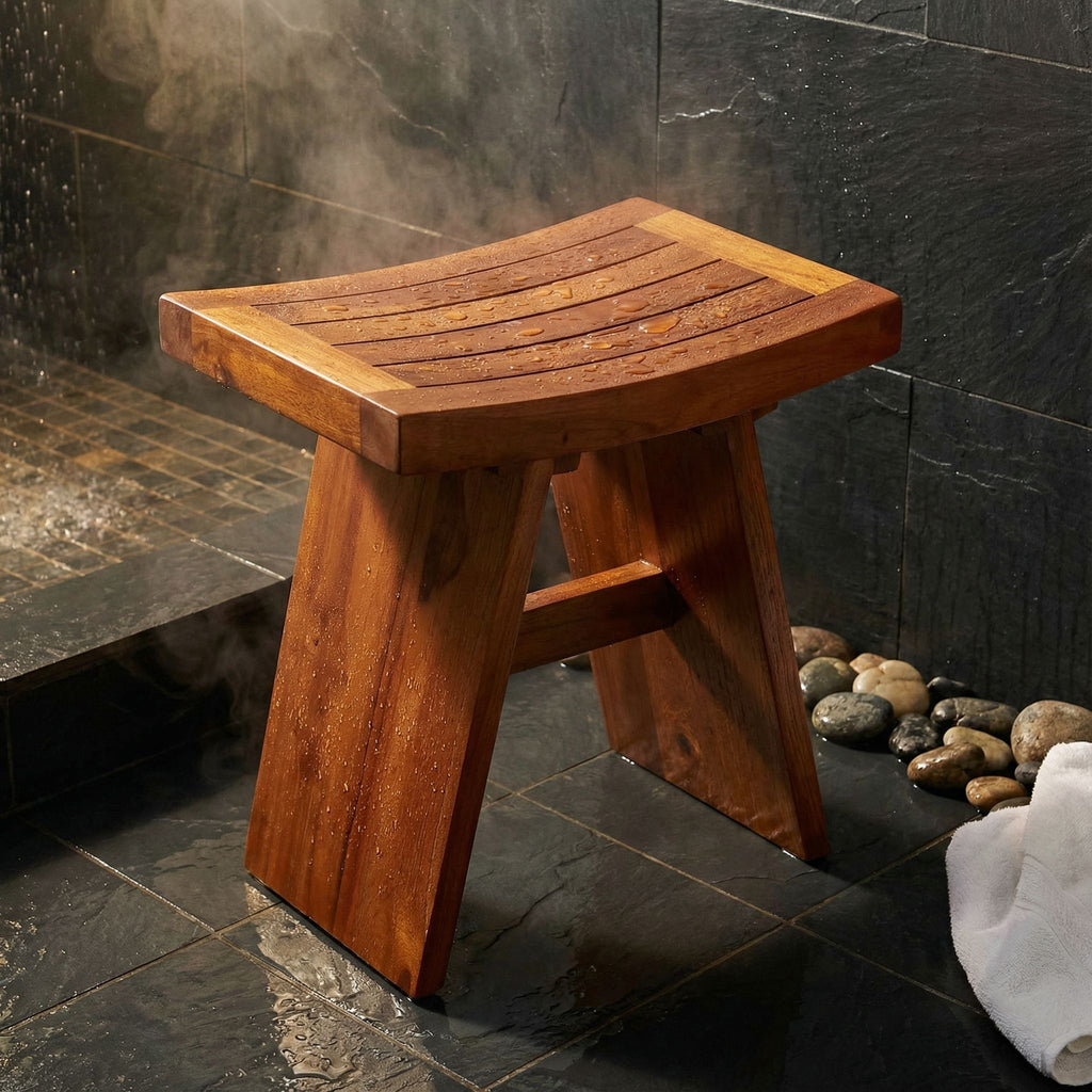 Bare Decor Sofi Shower Stool in Solid Teak Wood, 18"x12"x18"
