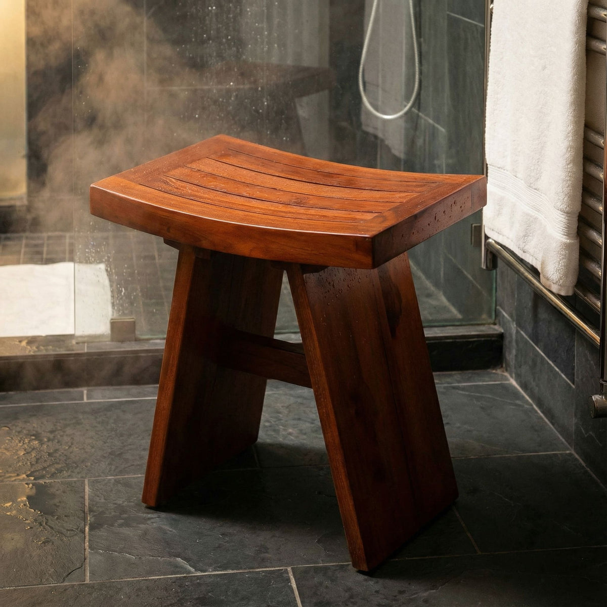 Bare Decor Sofi Shower Stool in Solid Teak Wood, 18"x12"x18"