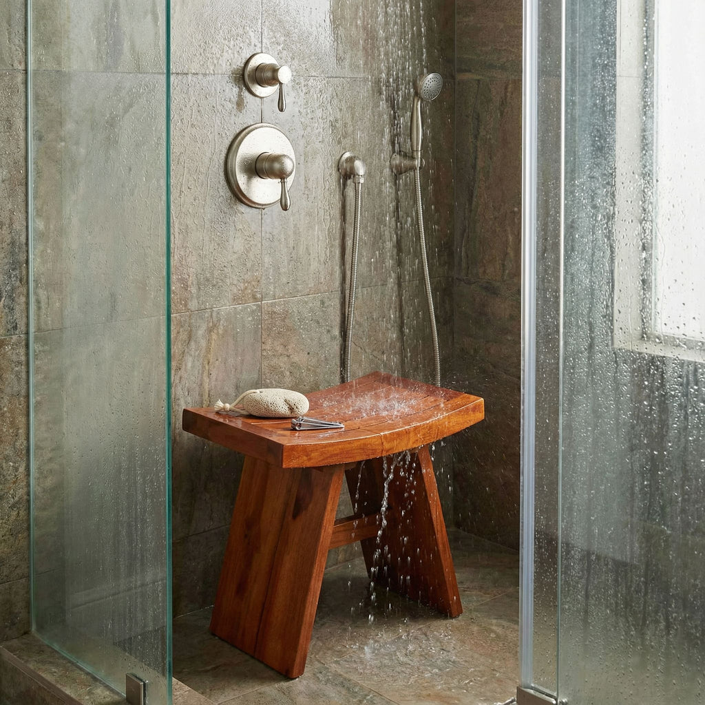 Bare Decor Sofi Shower Stool in Solid Teak Wood, 18"x12"x18"