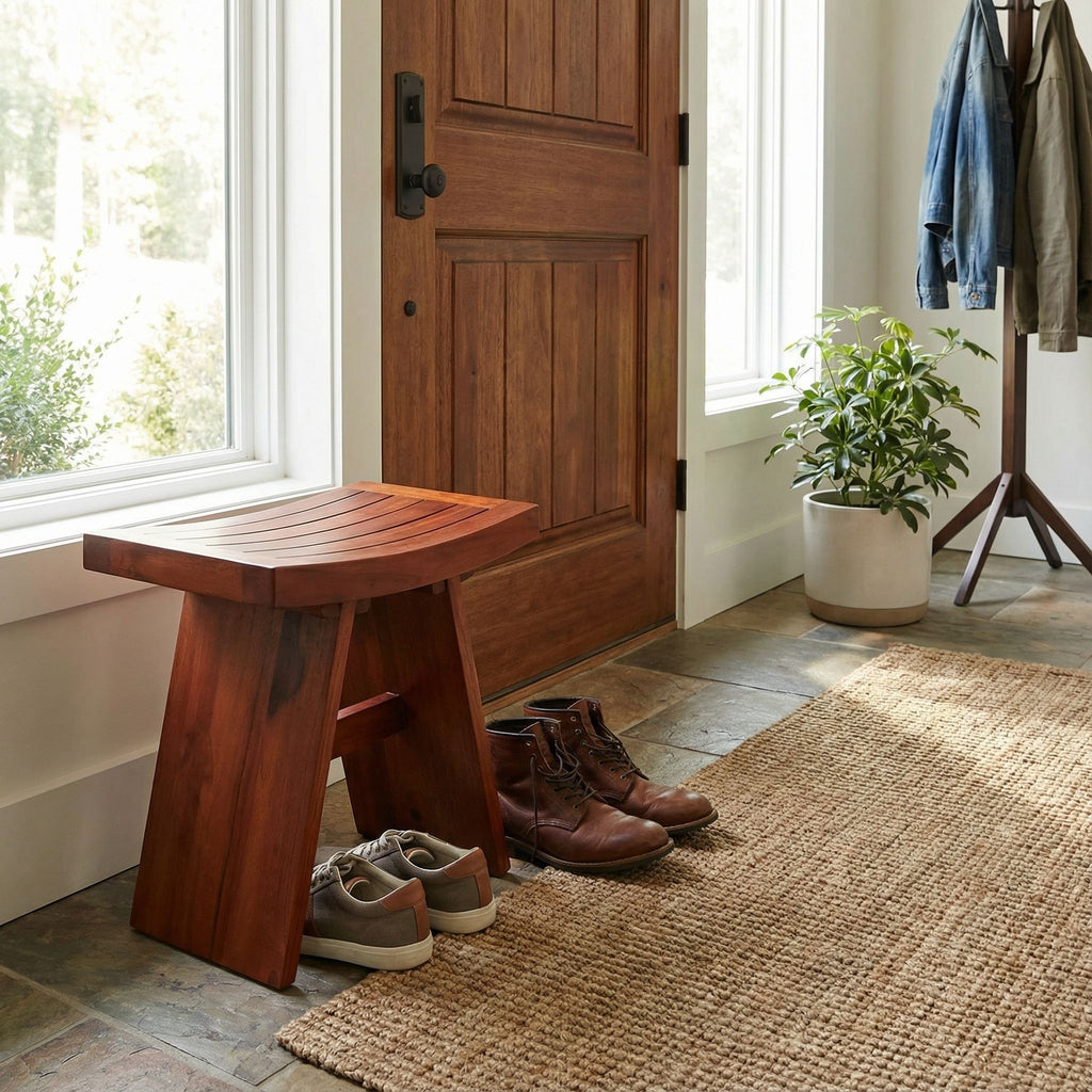 Bare Decor Sofi Shower Stool in Solid Teak Wood, 18"x12"x18"