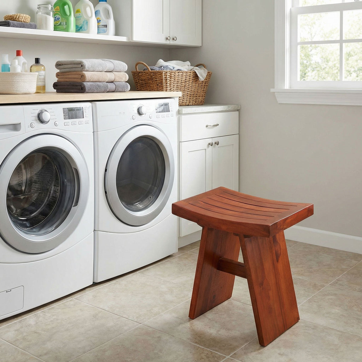 Bare Decor Sofi Shower Stool in Solid Teak Wood, 18"x12"x18"