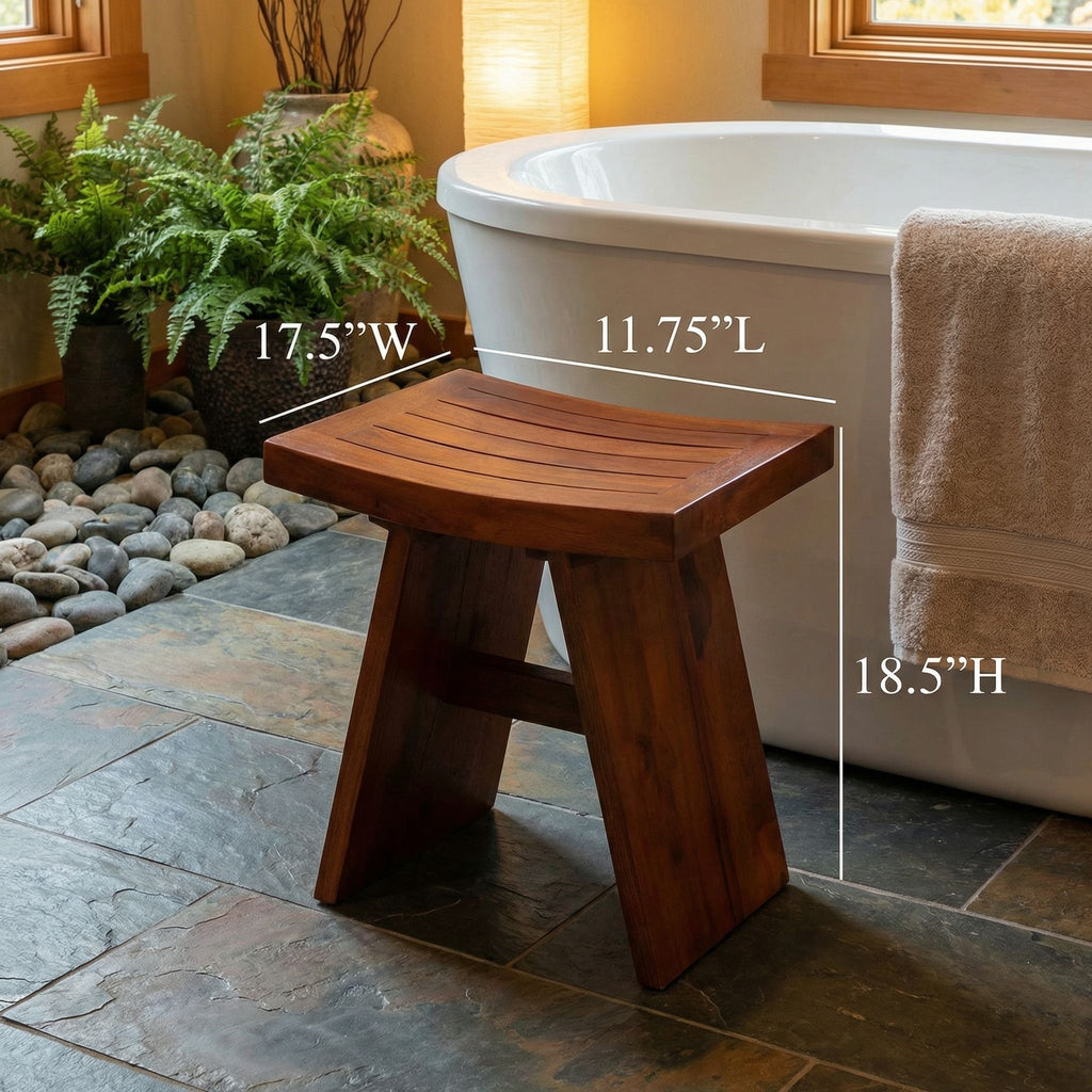 Bare Decor Sofi Shower Stool in Solid Teak Wood, 18"x12"x18"