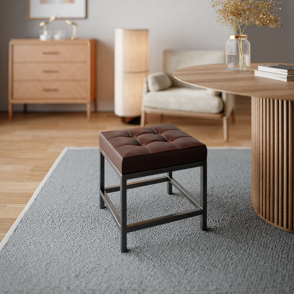 Bare Decor Tanzie Genuine Leather Stool and Metal Legs