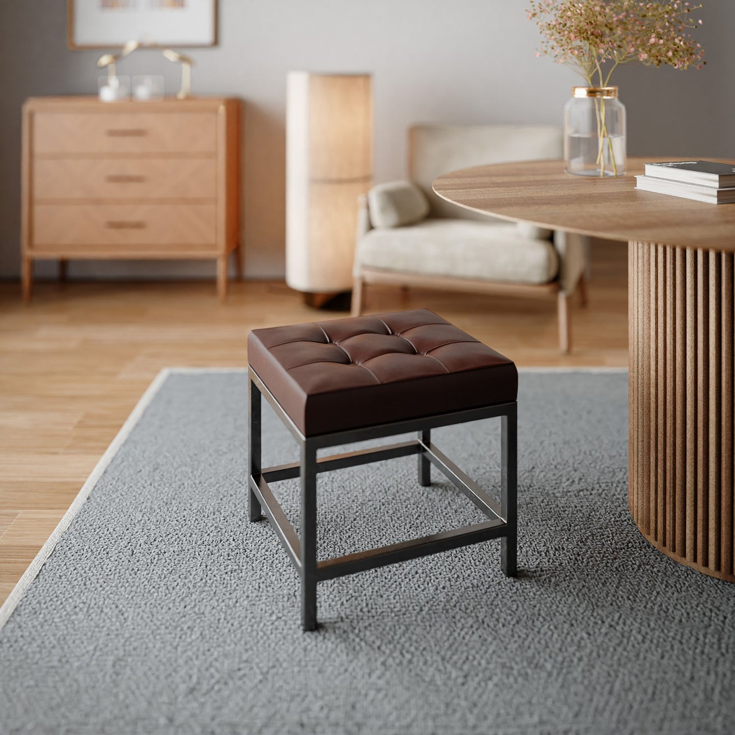 Bare Decor Tanzie Genuine Leather Stool and Metal Legs