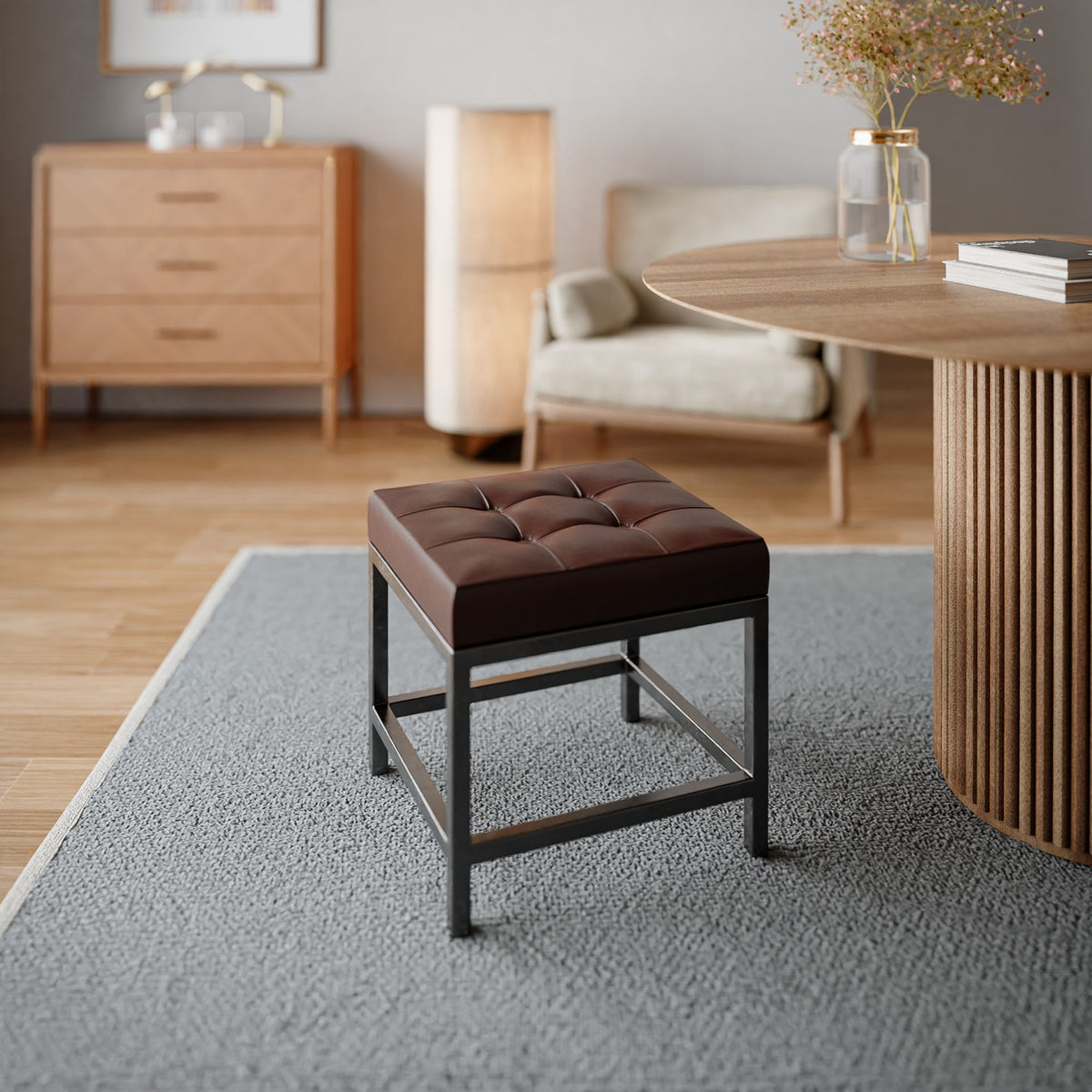 Bare Decor Tanzie Genuine Leather Stool and Metal Legs