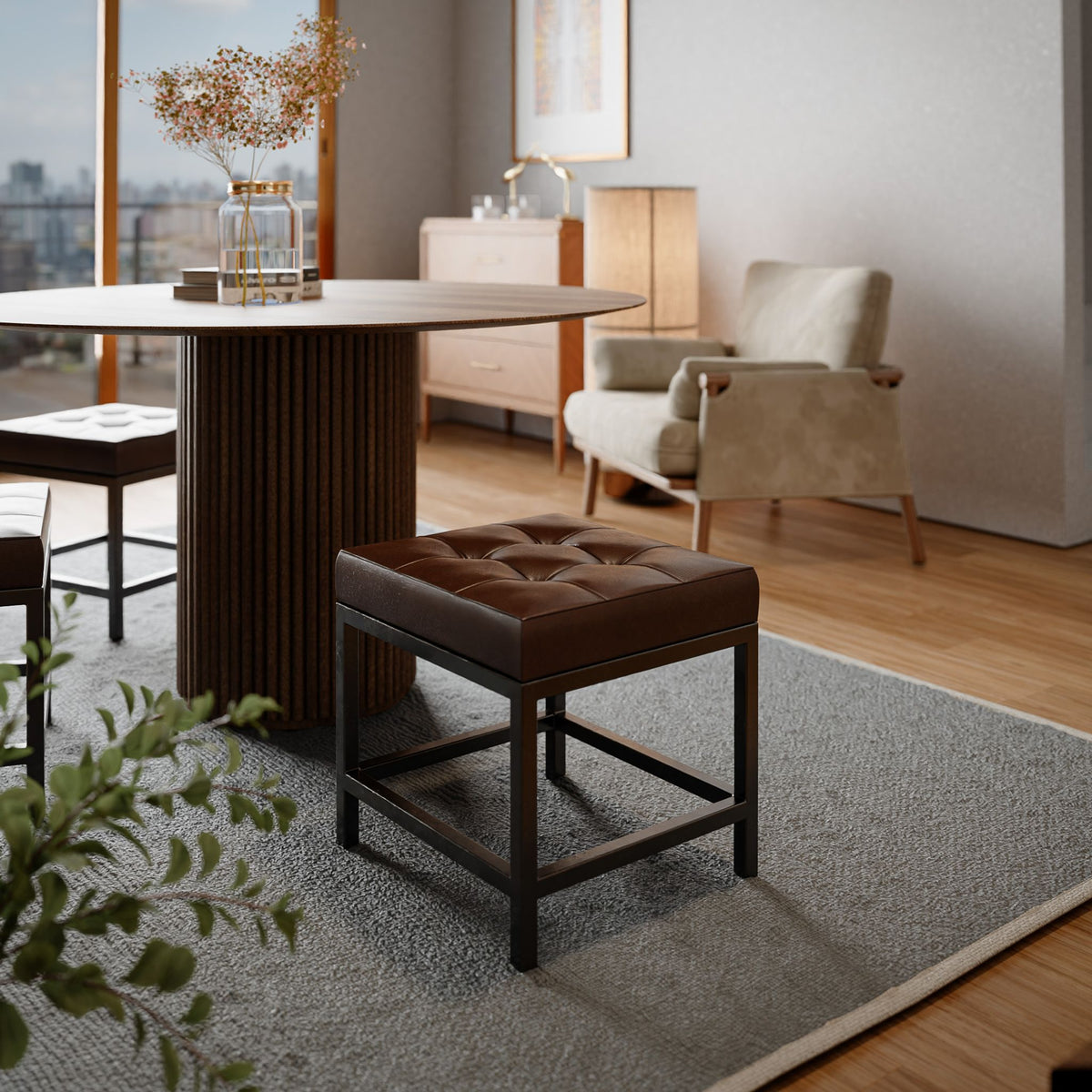 Bare Decor Tanzie Genuine Leather Stool and Metal Legs