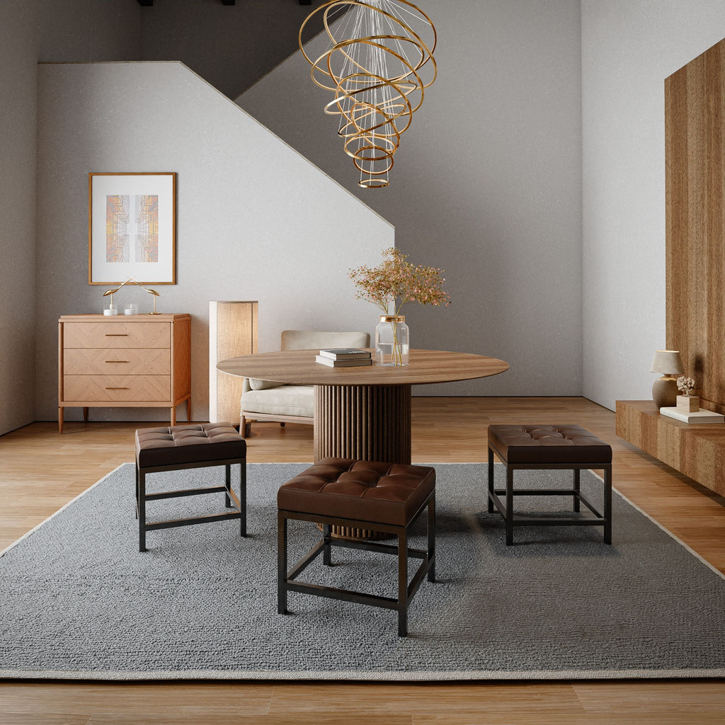 Bare Decor Tanzie Genuine Leather Stool and Metal Legs