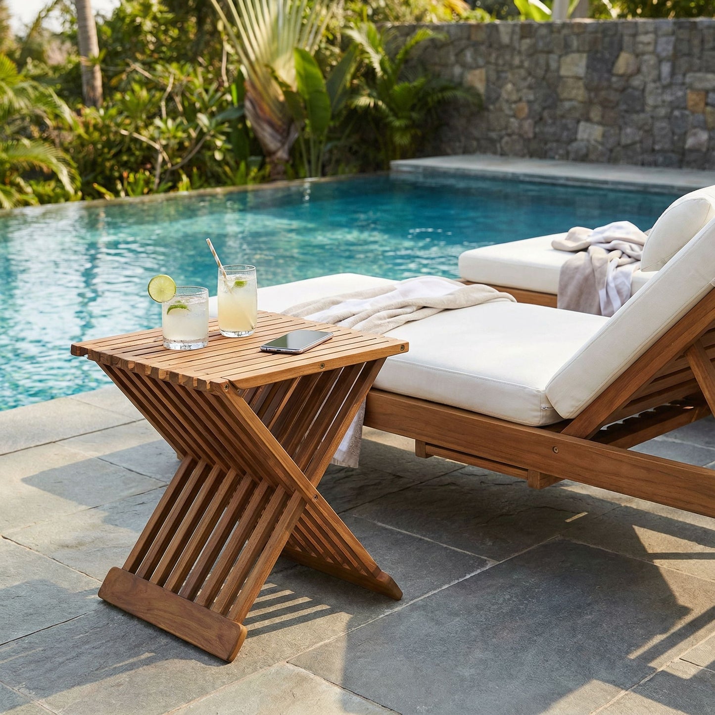 Bare Decor Rocco Folding Stool in Solid Teak Wood