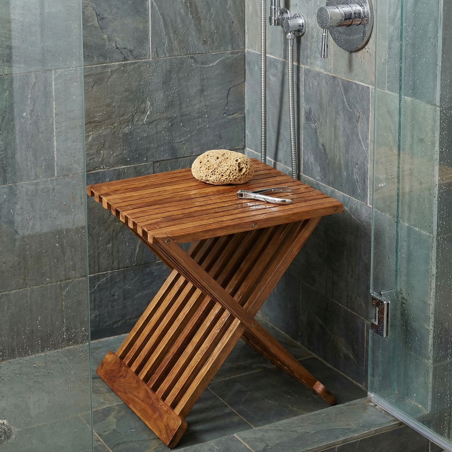 Bare Decor Rocco Folding Stool in Solid Teak Wood