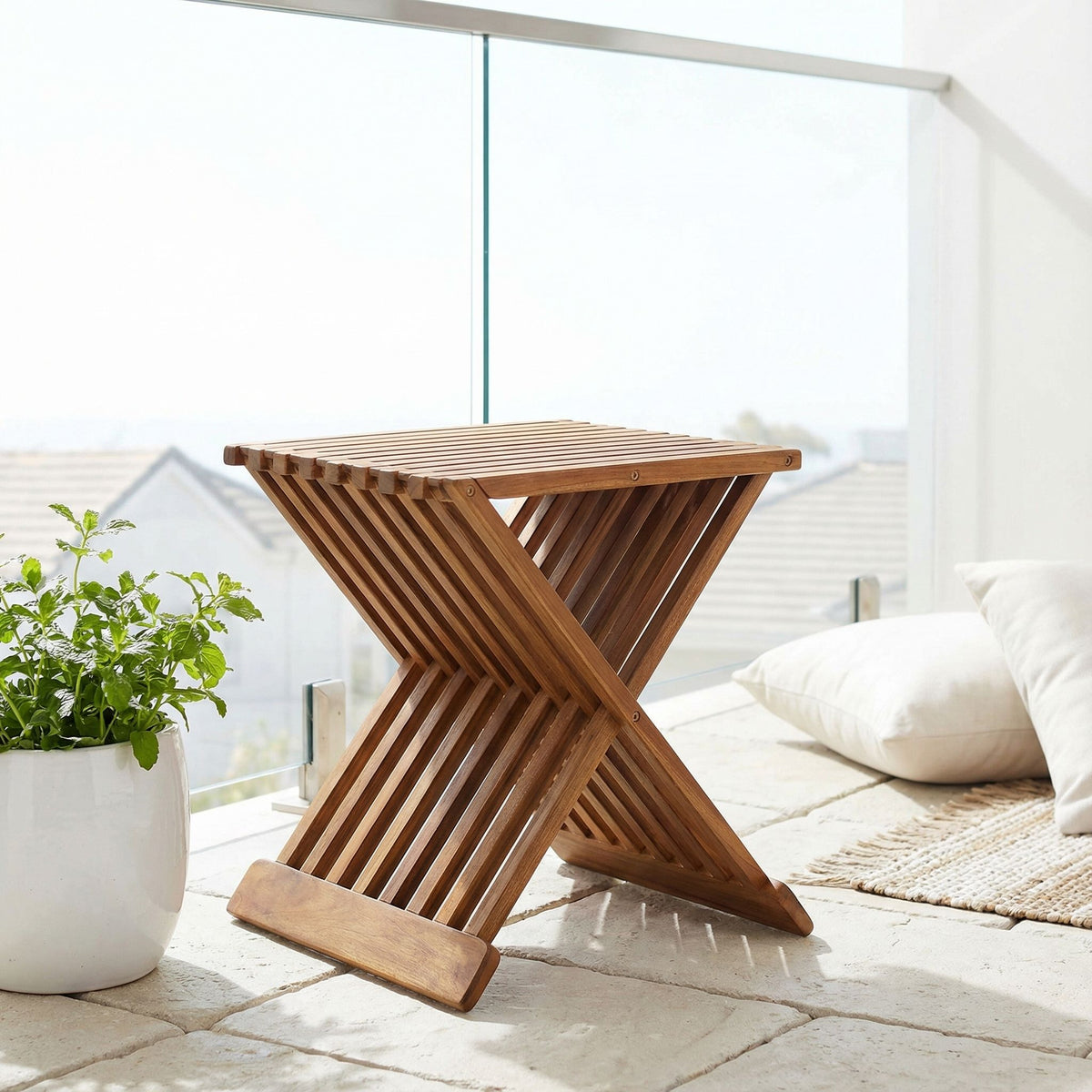 Bare Decor Rocco Folding Stool in Solid Teak Wood