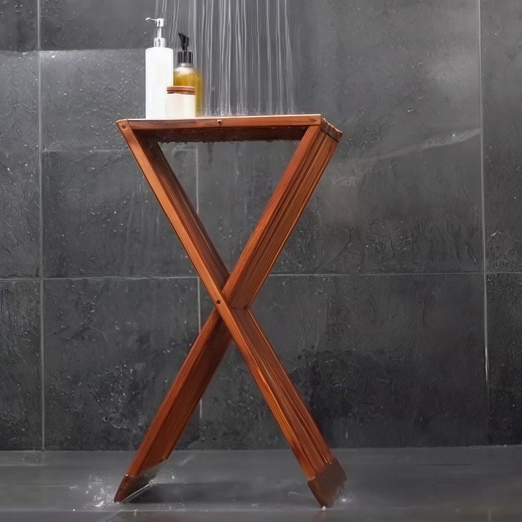 Bare Decor Taj Folding Plantstand End Table in Solid Teak Wood, 28" High