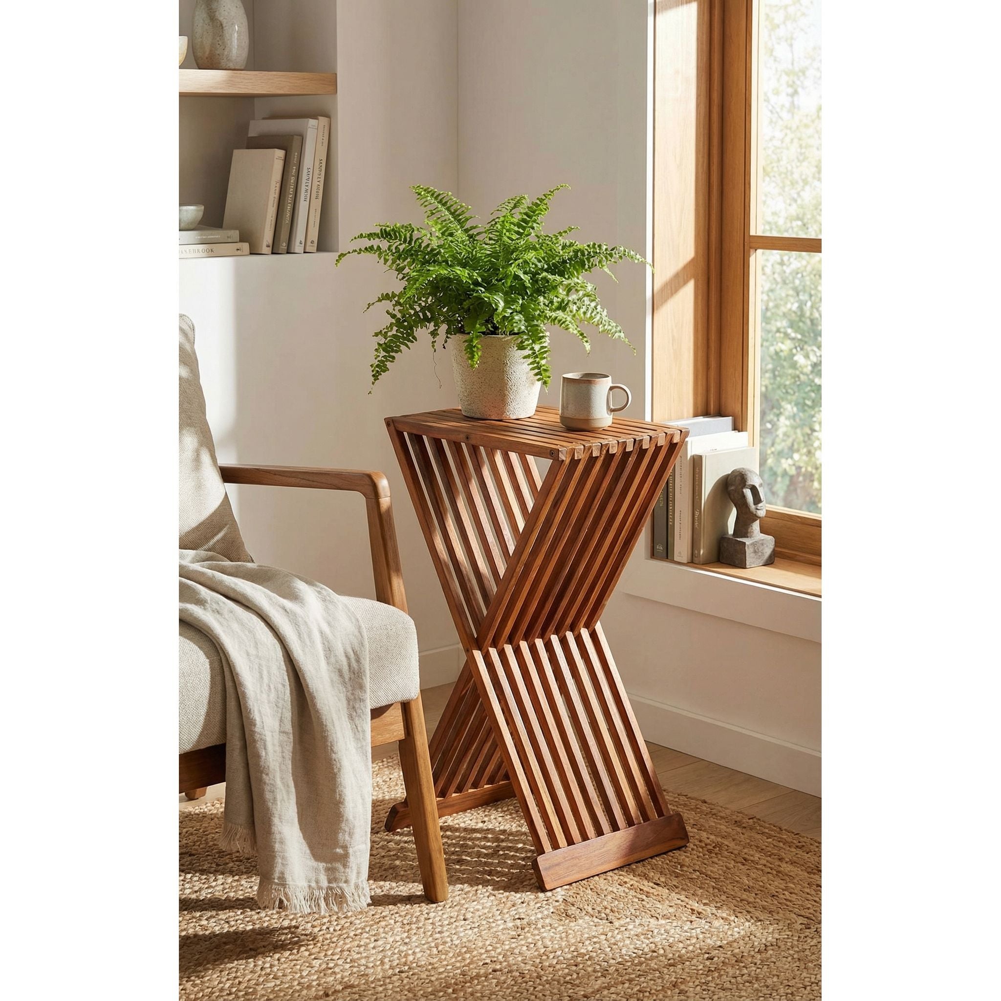 Bare Decor Taj Folding Plantstand End Table in Solid Teak Wood, 28" High