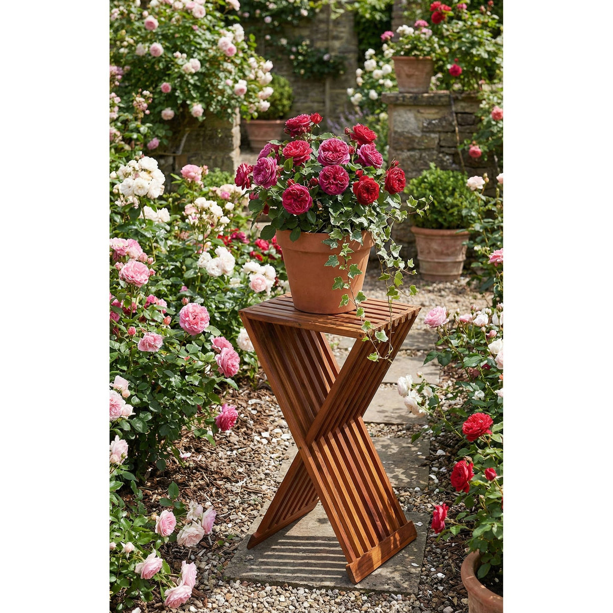 Bare Decor Taj Folding Plantstand End Table in Solid Teak Wood, 28" High