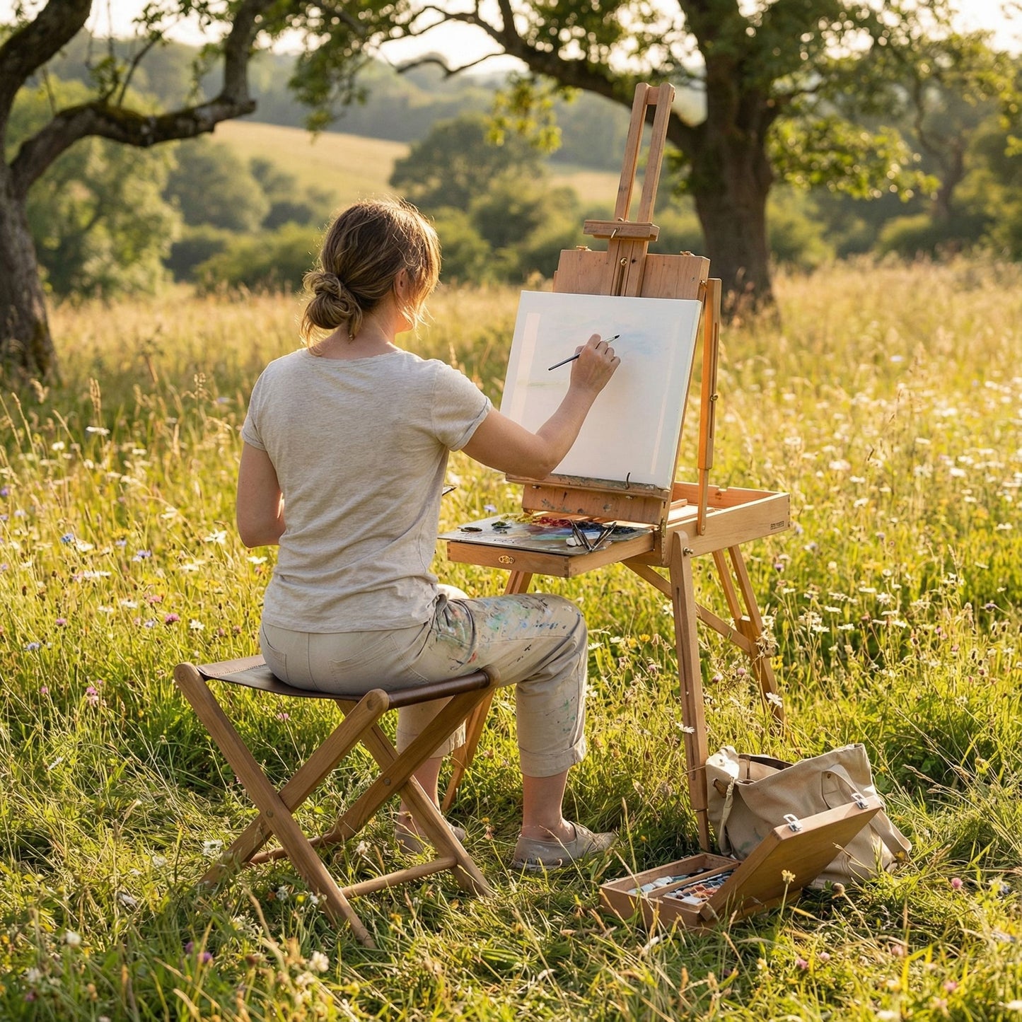 Bare Decor Davie Genuine Teak Wood and Leather Folding Accent Stool in Brown