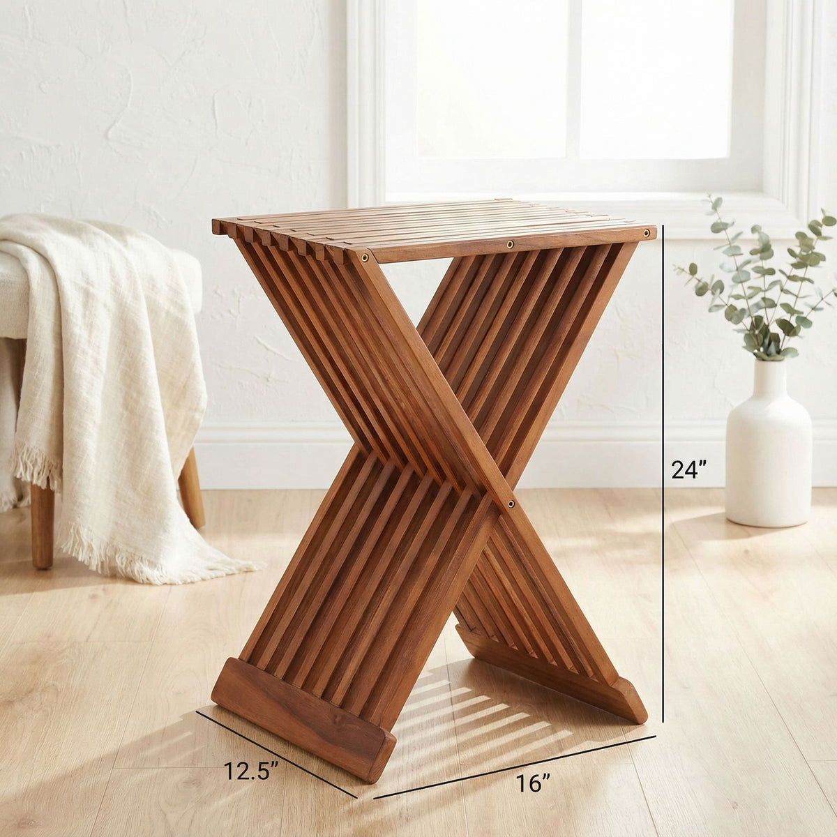 Bare Decor Leaf Folding Counterstool in Solid Teak Wood 24" high