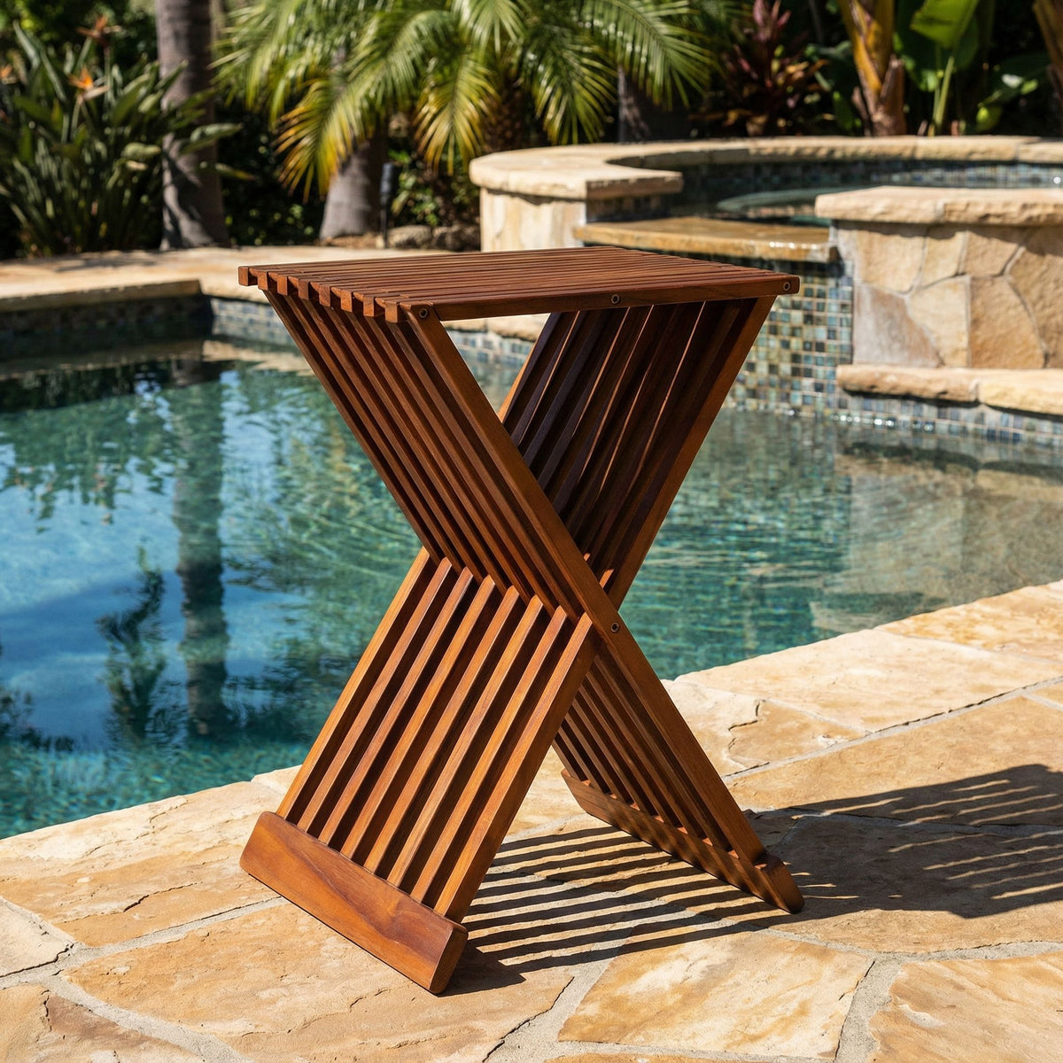 Bare Decor Leaf Folding Counterstool in Solid Teak Wood 24" high